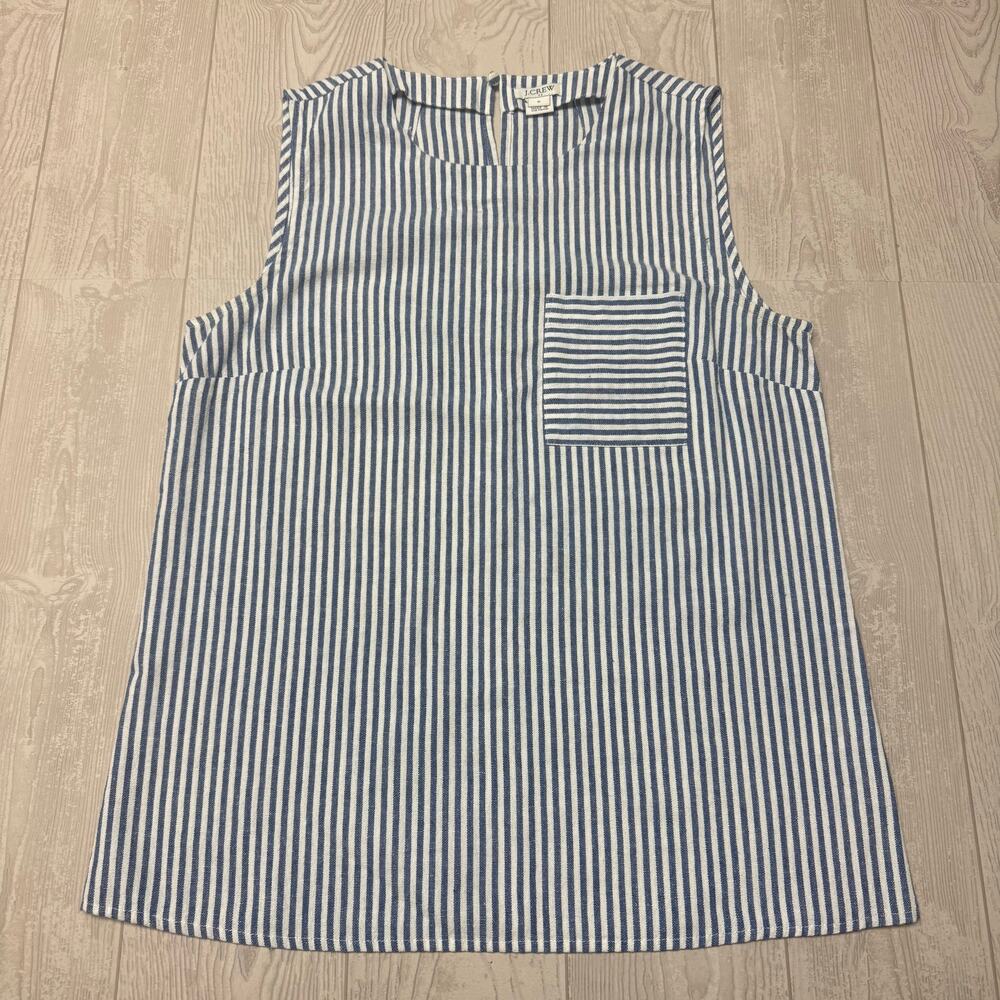 J.Crew Womens 6 Blue White Stripe Sleeveless Blouse Pocket Top Coastal Preppy